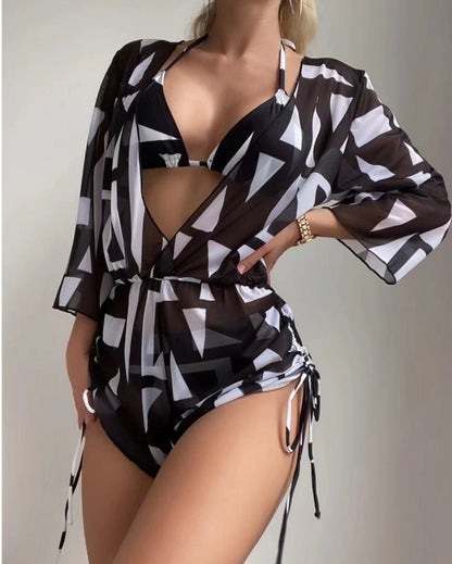 Elevate Your Summer Style with Our Leaf Print V-Neck Swimsuit Set!