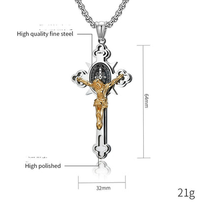 Stainless Steel Cross Necklace Retro Trend Three-dimensional