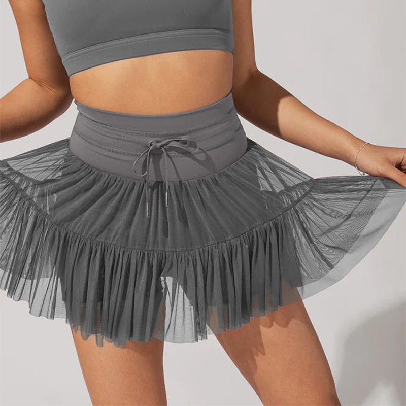 Women's High Waist Lace-Up Pleated Sports Skirt with Safety Shorts