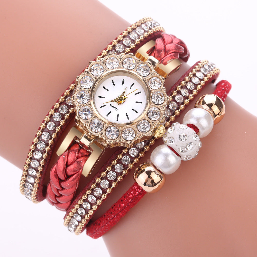 Personality pearl diamond quartz watch