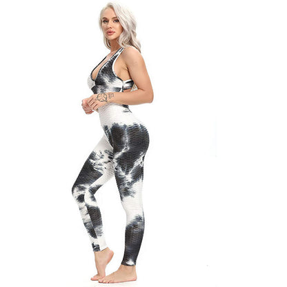 Jacquard Yoga Pants Women's Ink Tie-dyed One-piece Polyester Trousers - myETYN
