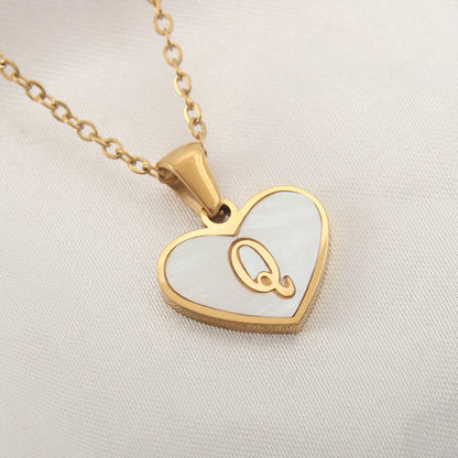 26 Letter Heart-shaped Necklace White Shell Love Clavicle Chain Fashion Personalized Necklace For Women Jewelry Valentine's Day - myETYN