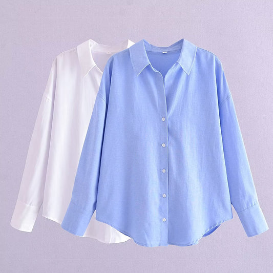 Autumn Women's Lapel Long Sleeve Solid Color Shirt - myETYN