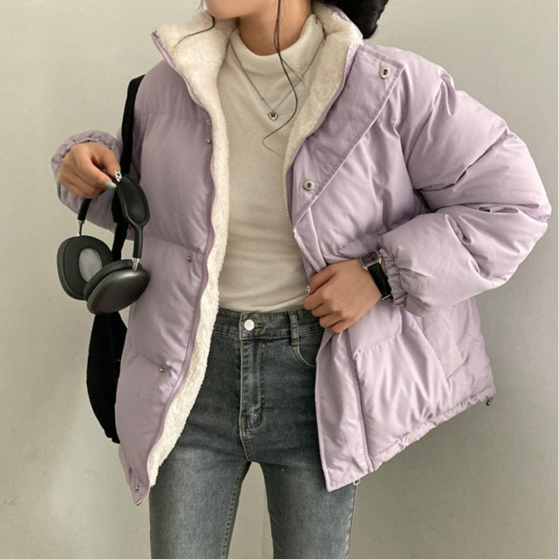 Versatile Stand Collar Double-sided Wear Versatile Long Sleeve Warm Quilted Cotton Coat Jacket Women