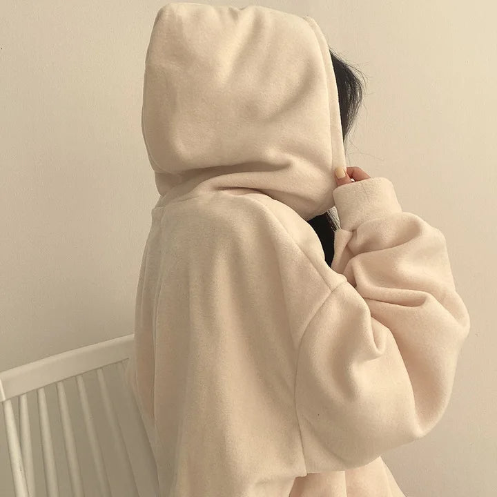 Cashmere Fleece-lined Thickened Zipper Hooded Sweater Versatile - myETYN