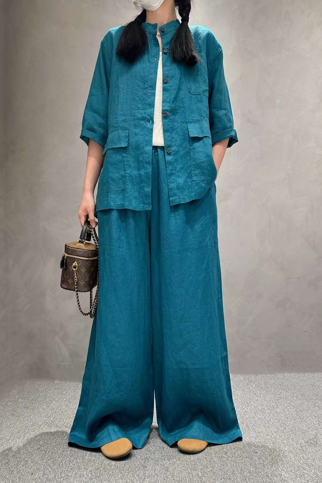 Women's Linen Co-Ord Set | Half Sleeve Shirt & Wide-Leg Pants