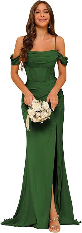 Elegant Off-the-Shoulder Satin Corset Ball Gown for Bridesmaids