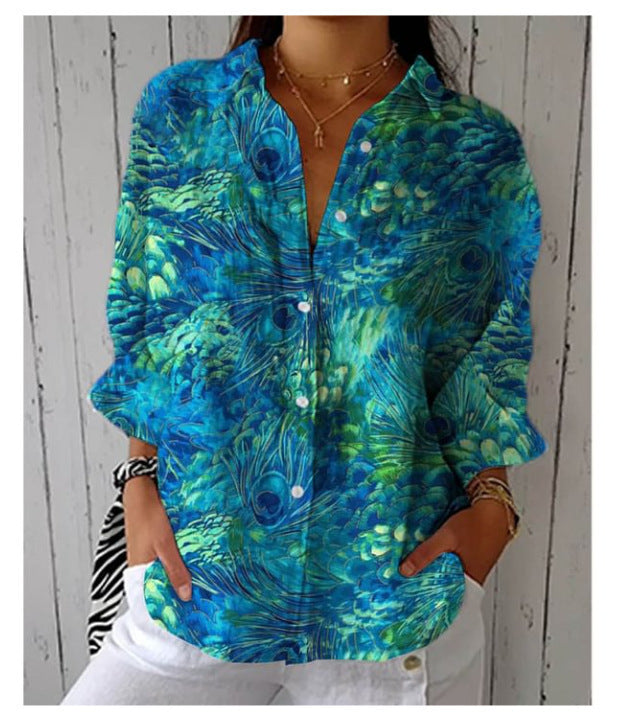 Women's European And American Fashionable Floral Pattern Printed 3D Shirt