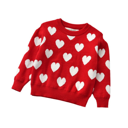 Heart Round Neck Long Sleeve Children's Sweater