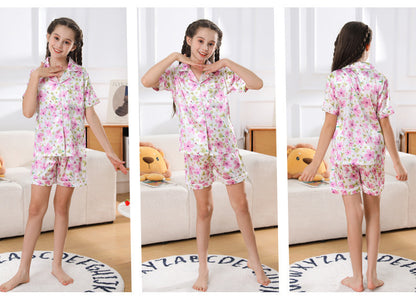 Girls' Pajamas Thin Ice Silk Children's Short-sleeved Shorts Summer