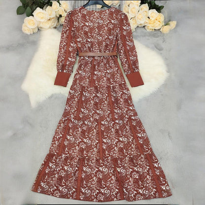 Women's Printed Fashionable V-neck Bohemian Long Dress