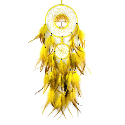 Indian Feather Dreamcatcher Colorful Crystal Stone Hand-woven Wind Chimes