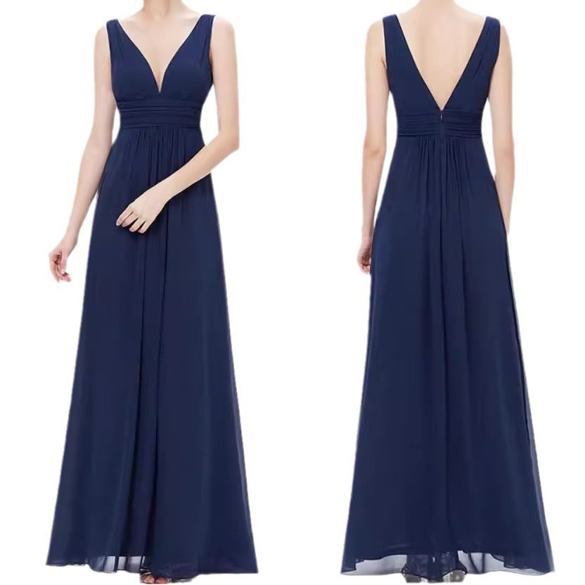 Deep V-Neck Bridesmaid Plus Size High Waist Evening Dress