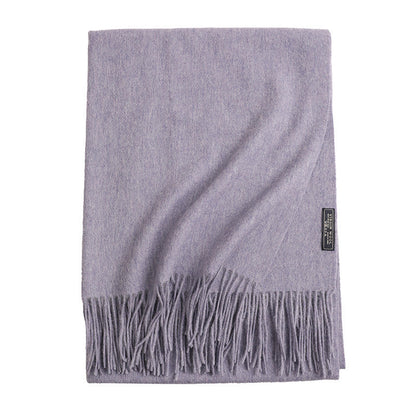 Women’s Solid Color Wool Tassel Scarf – Thick, Warm, Elegant Accessory