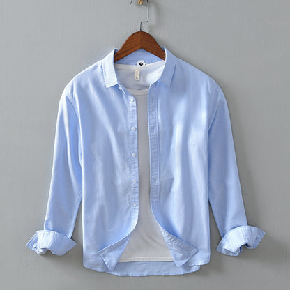 Men's Casual Linen Long-sleeved White Shirt For Men