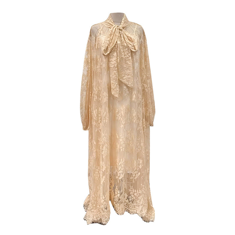Vietnamese-Style Embroidered Heavy-Duty Long-Sleeve Loose Ruffle Dress