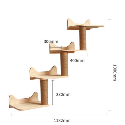 Pet Cat Climbing Frame Wall Type Solid Wood Wall Hanging Platform Ladder Pets Accessories