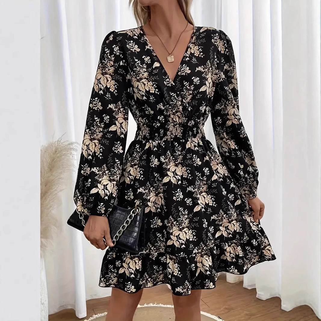Elegant Floral Print A-Line Dress