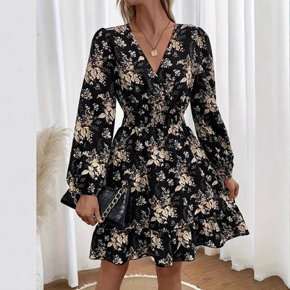 Elegant Floral Print A-Line Dress