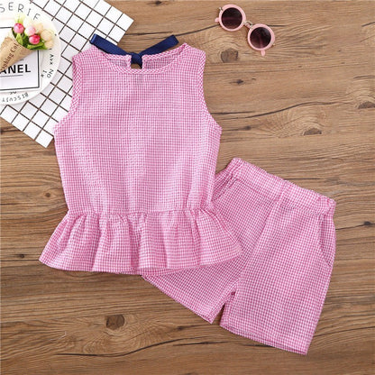 Girls Korean Strawberry Print Tank Top Shorts Two-Piece Set