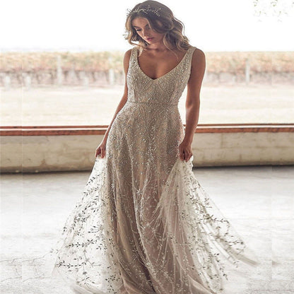 Women’s Long Bronzing Maxi Dress – V-Neck Party & Evening Wear