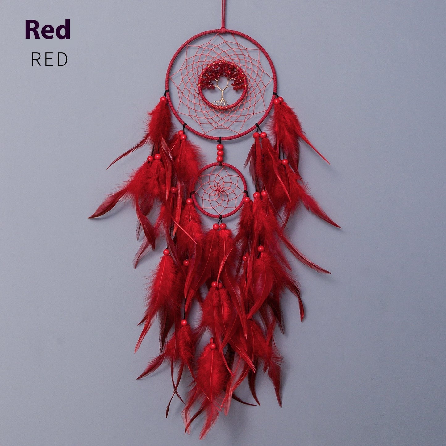 Indian Feather Dreamcatcher Colorful Crystal Stone Hand-woven Wind Chimes