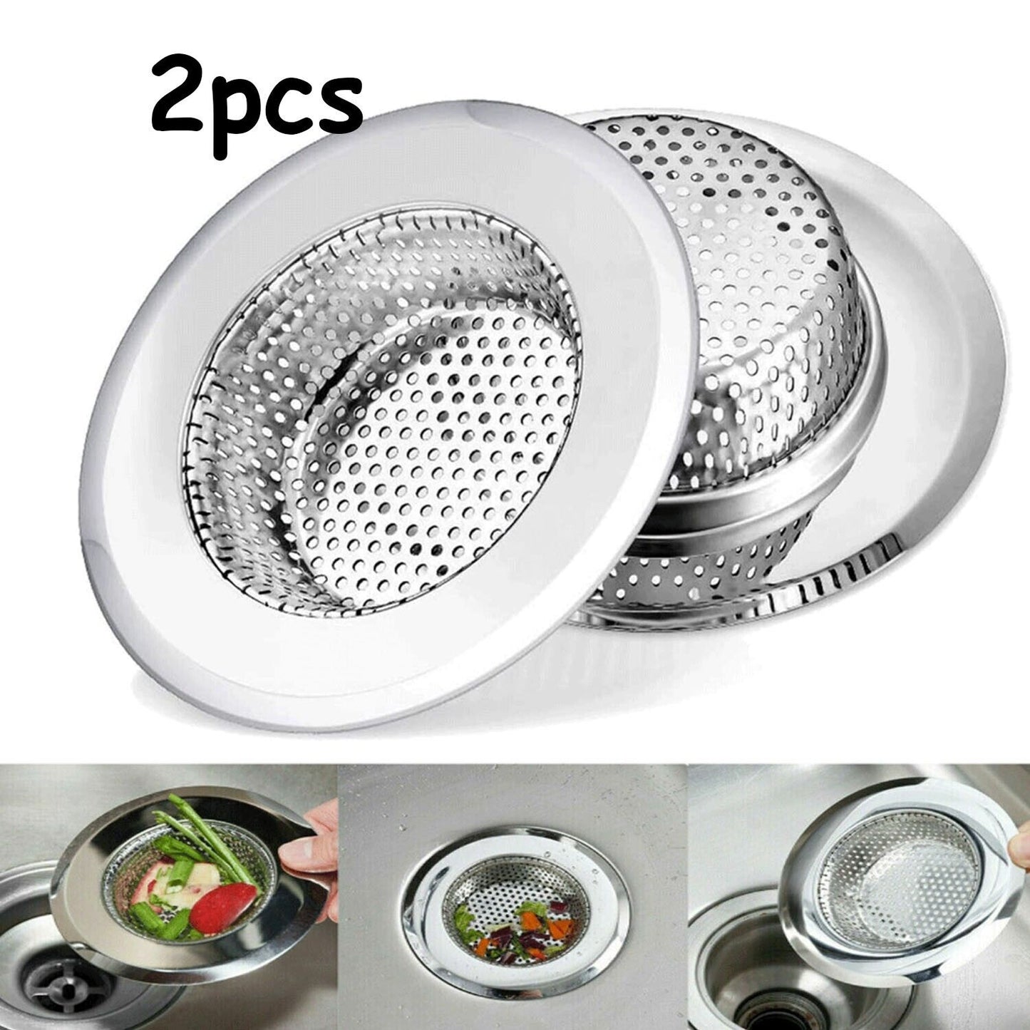 2pcs 4.5 Kitchen Sink Strainer Stopper Stainless Steel Drain Basket Waste Plug - myetyn