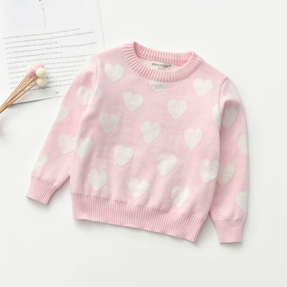 Heart Round Neck Long Sleeve Children's Sweater