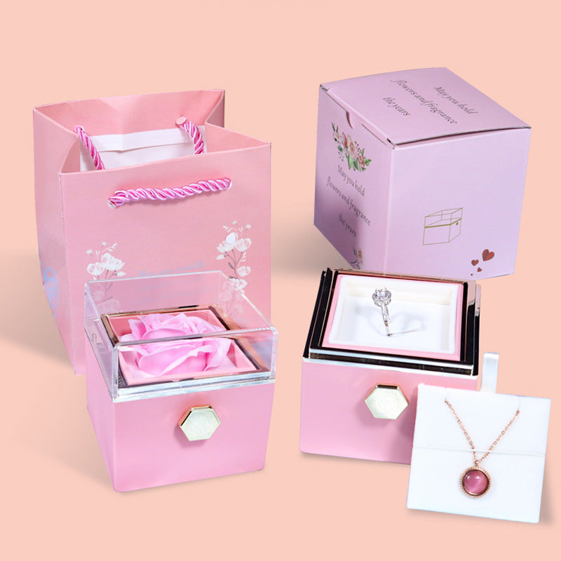 Rotating Soap Flower Rose Gift Box Creative Rotating Rose Jewelry Packaging Box Valentine's Day Gift For Women - myETYN