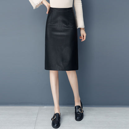 Leather skirt women's mid length skirt