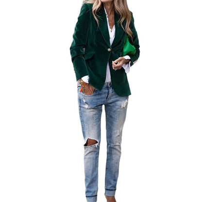 Women’s Velvet Lapel Slim-Fit Blazer — Casual Business Fashion Jacket