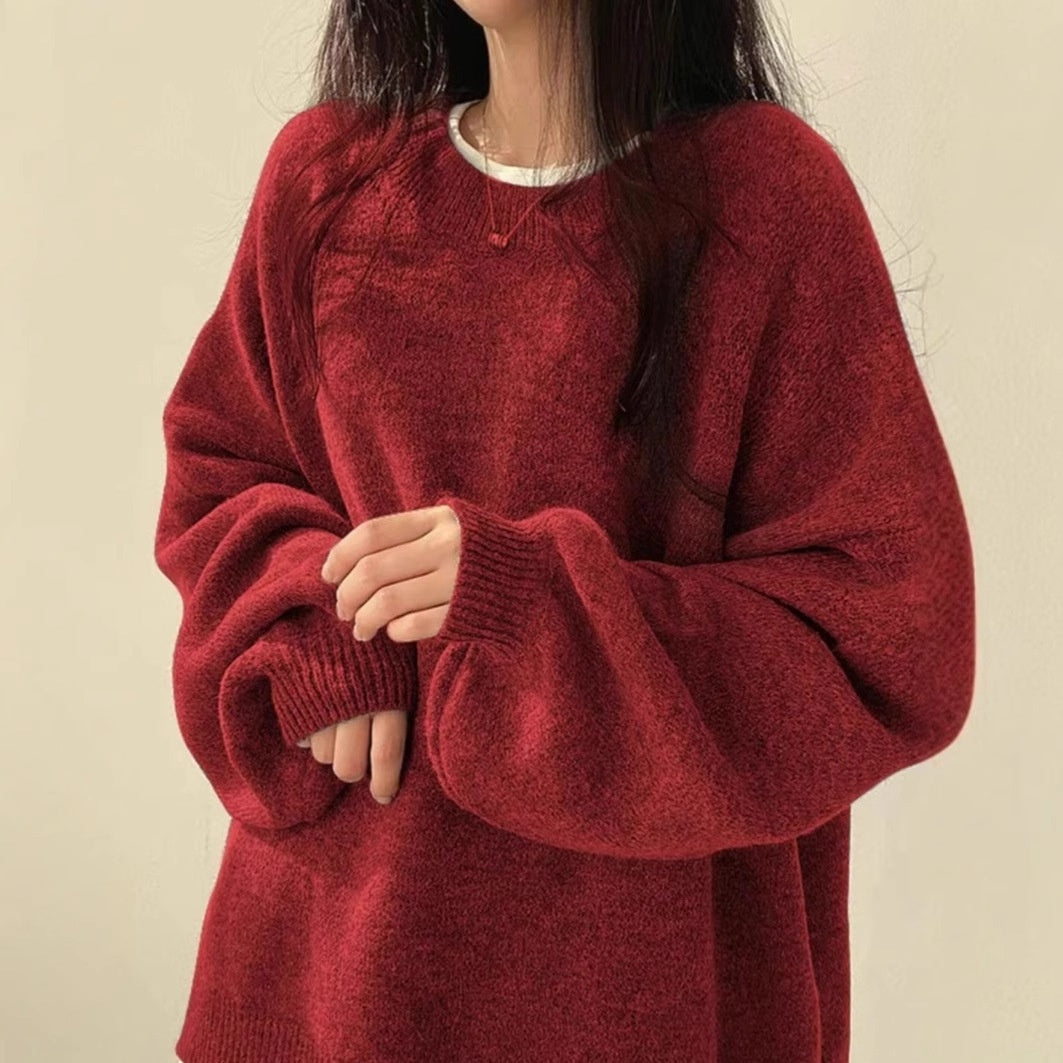 Temperament Crew Neck Pullover Lantern Sleeve Sweater for Women
