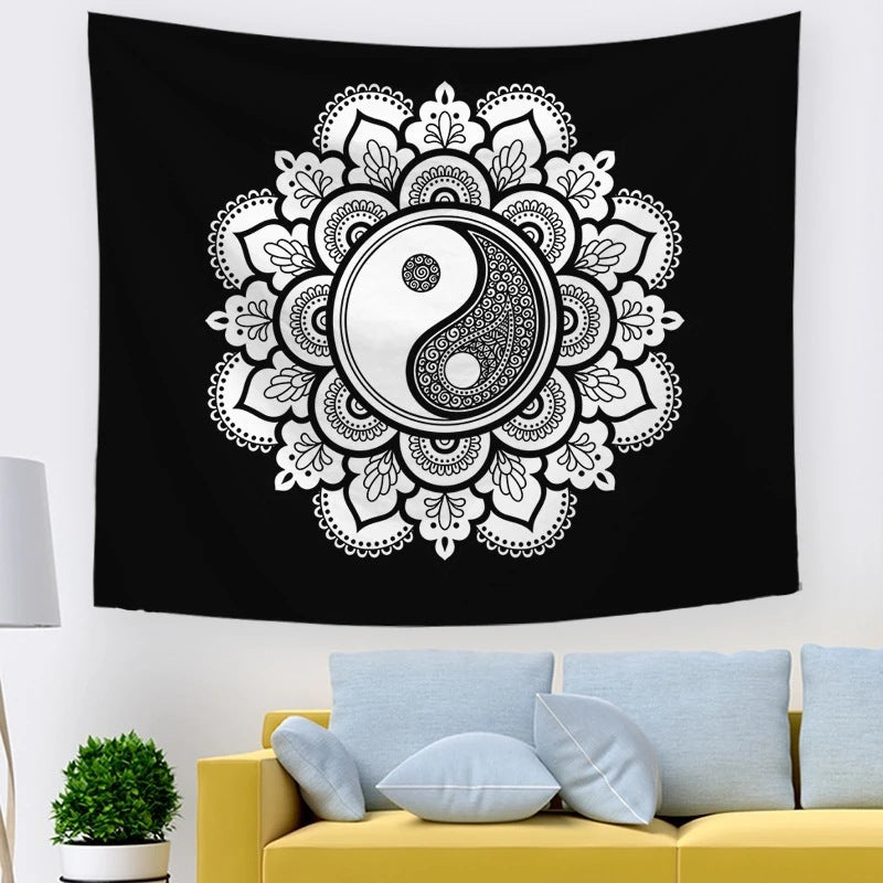 Sun And Moon Tapestry Black And White Burning Sun With Stars Tapestry Psychedelic Wall Tapestry Indian Tapestry For Room decor