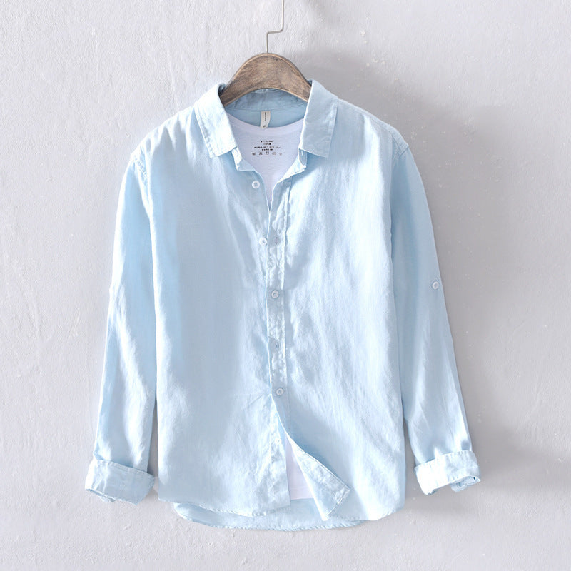 Men's Casual Linen Long-sleeved White Shirt For Men