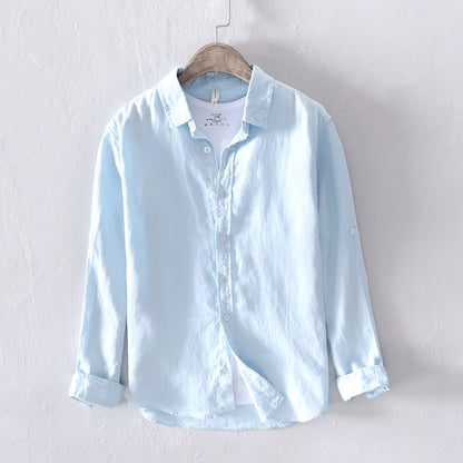 Men's Casual Linen Long-sleeved White Shirt For Men