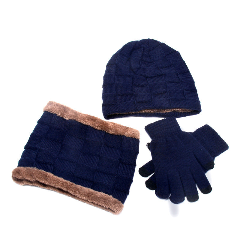 Hat Scarf Gloves Three-piece Suit Plus Velvet Knitted Outdoor Warmth - myETYN