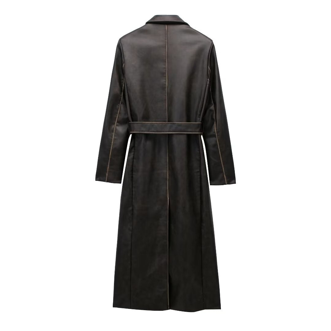 Autumn Leather Effect Belt Coat - myETYN