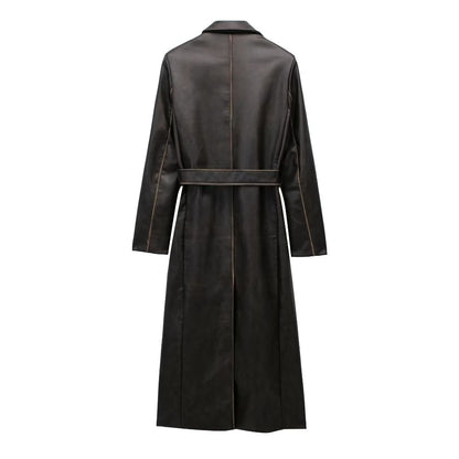 Autumn Leather Effect Belt Coat - myETYN