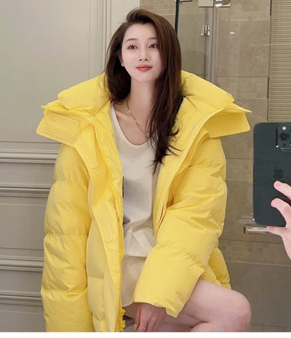 Women's Mid-length Candy Color Hooded Thickened Down Jacket