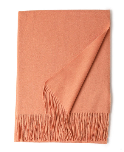 Women’s Solid Color Wool Tassel Scarf – Thick, Warm, Elegant Accessory