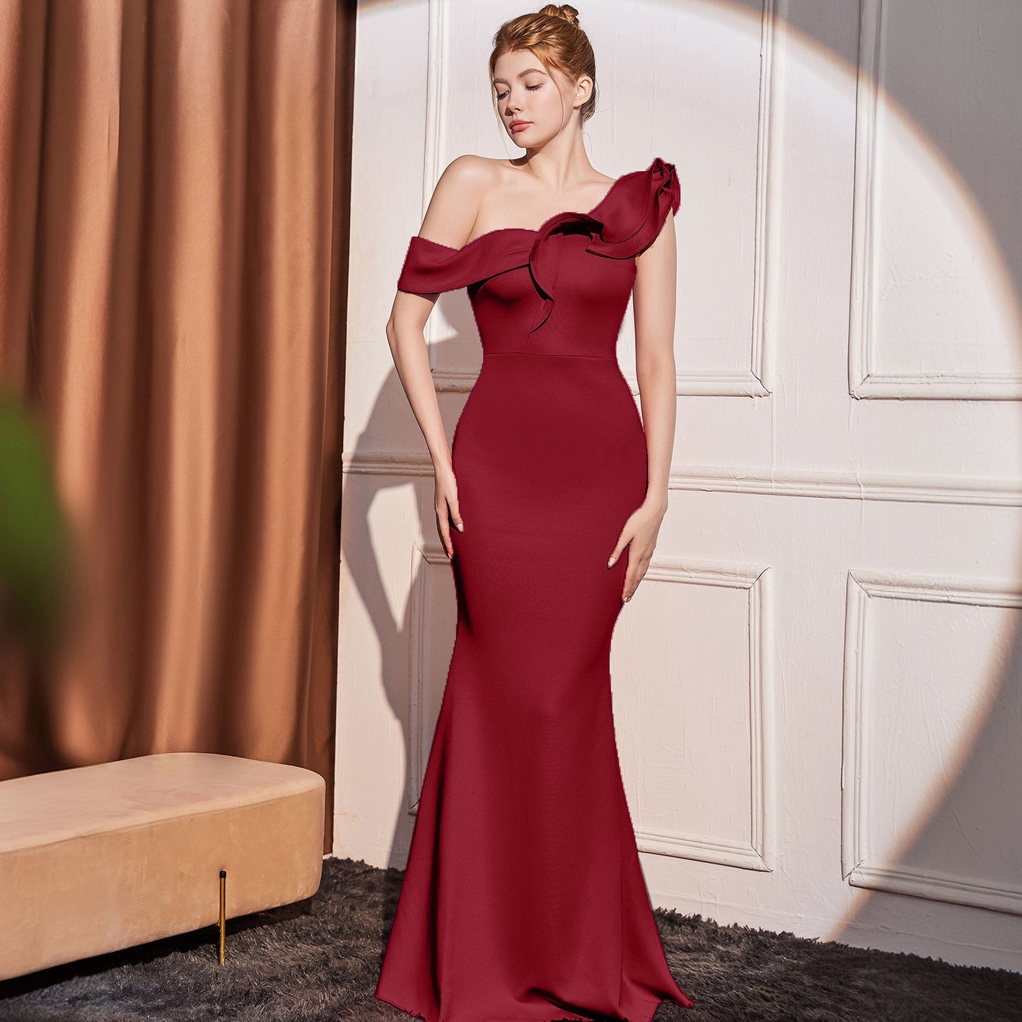 High-End One-Shoulder Slimming Long Dress