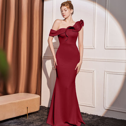 High-End One-Shoulder Slimming Long Dress