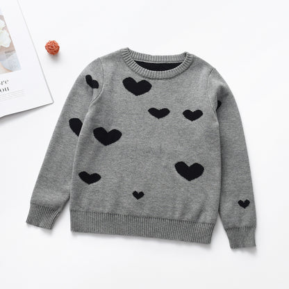 Heart Round Neck Long Sleeve Children's Sweater