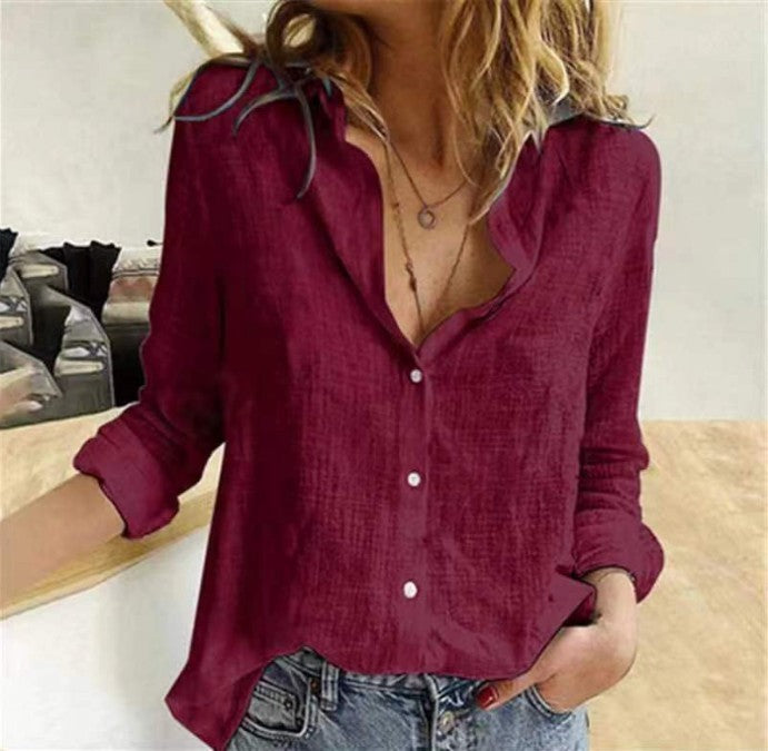 Slub Cotton Temperament Beautiful And Thin Ladies Shirt