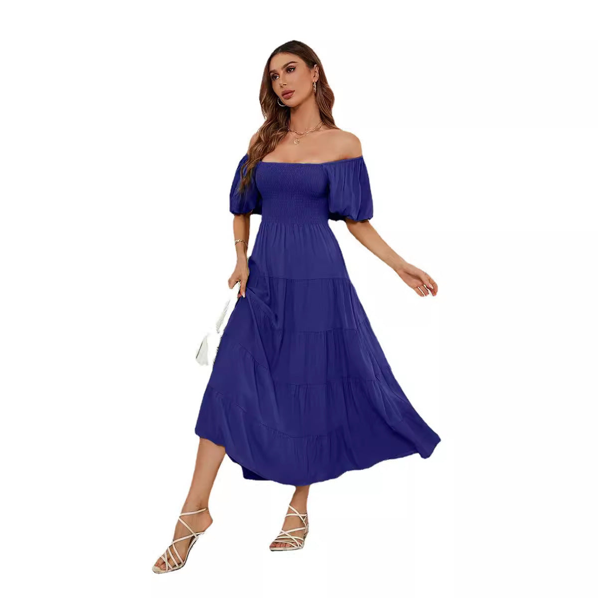 Summer Square Collar Backless Puff Sleeve Dress Women