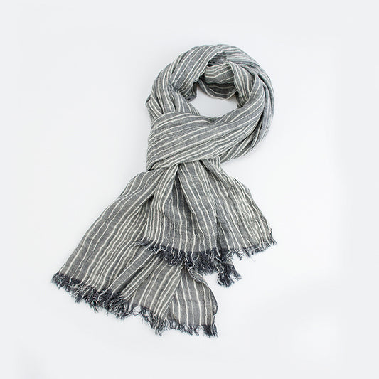 Cotton And Linen Scarf Japanese Literary Style Striped Fringed Drape - myETYN
