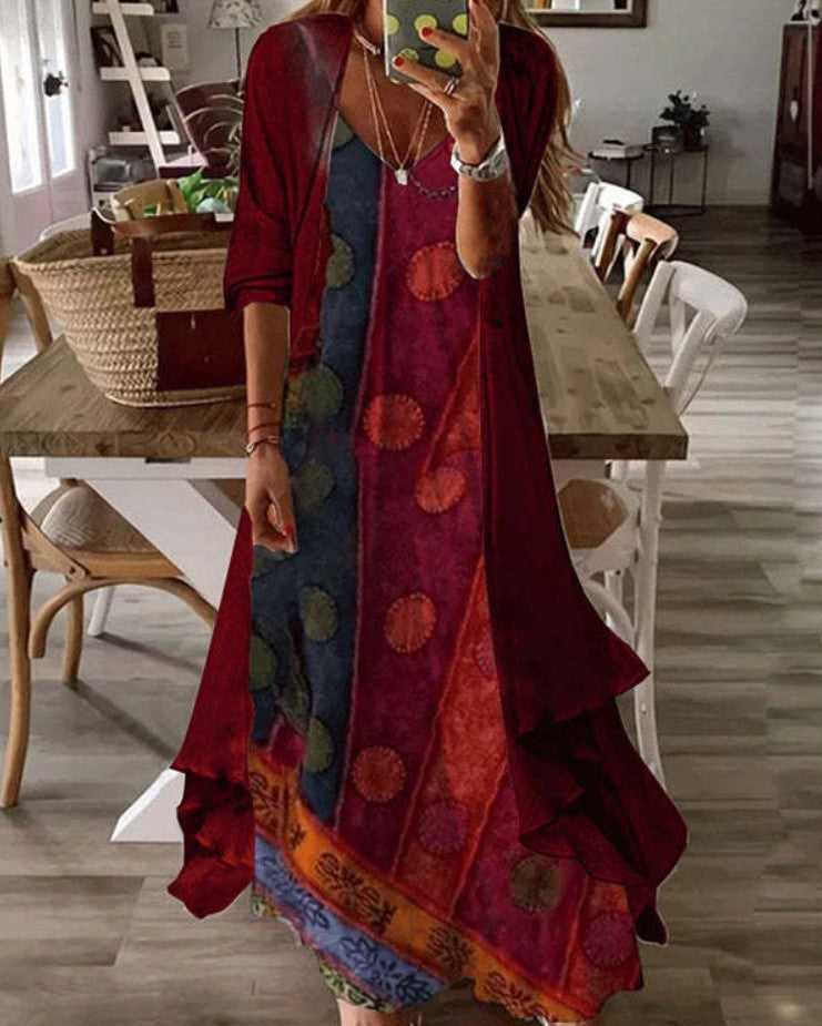 In Stock Cross-border Women's Print Holiday Strap Dress Indian Style