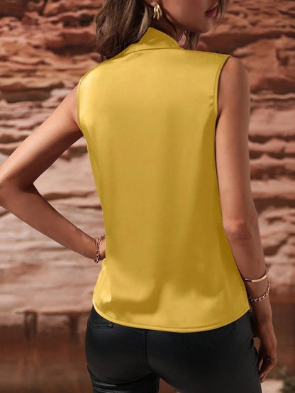 Women's Spring And Summer Sleeveless Satin Pleated Vest New Shirt