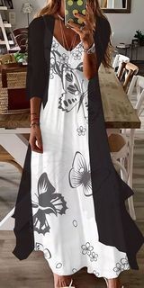 Women's Print Holiday Suspender Dress Indian Style Large Swing Skirt Two-piece Set