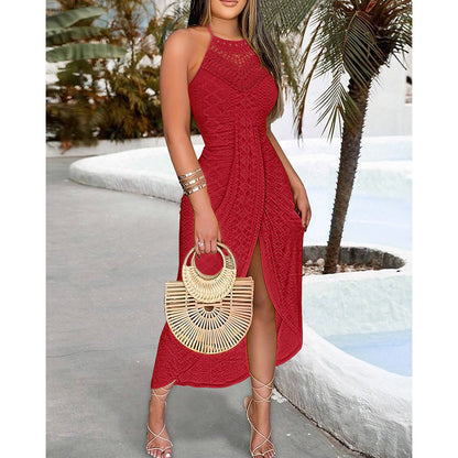 Women's Sexy Halter Neck Ruched Bodycon Midi Dresses Elegant Sleeveless Cocktail Party Dress